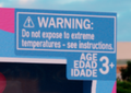 A leak of Mommy Long Legs's warning sign on her toy box. Notice how her elastic plastic is fragile to extreme temperatures.