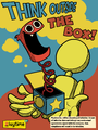 A poster of The Player holding Boxy Boo, with the poster saying to Think outside the Box.