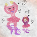 A child's drawing of Kissy Missy ballet dancing with a little girl.