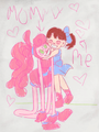 A drawing of a child hugging Mommy Long Legs.