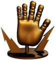 The green hand as one of the collectible trophies.