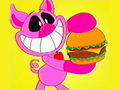 PickyPiggy about to take a bite out of a burger