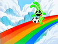 Hoppy kicking a soccerball on a rainbow, seen in the Smiling Critters intro